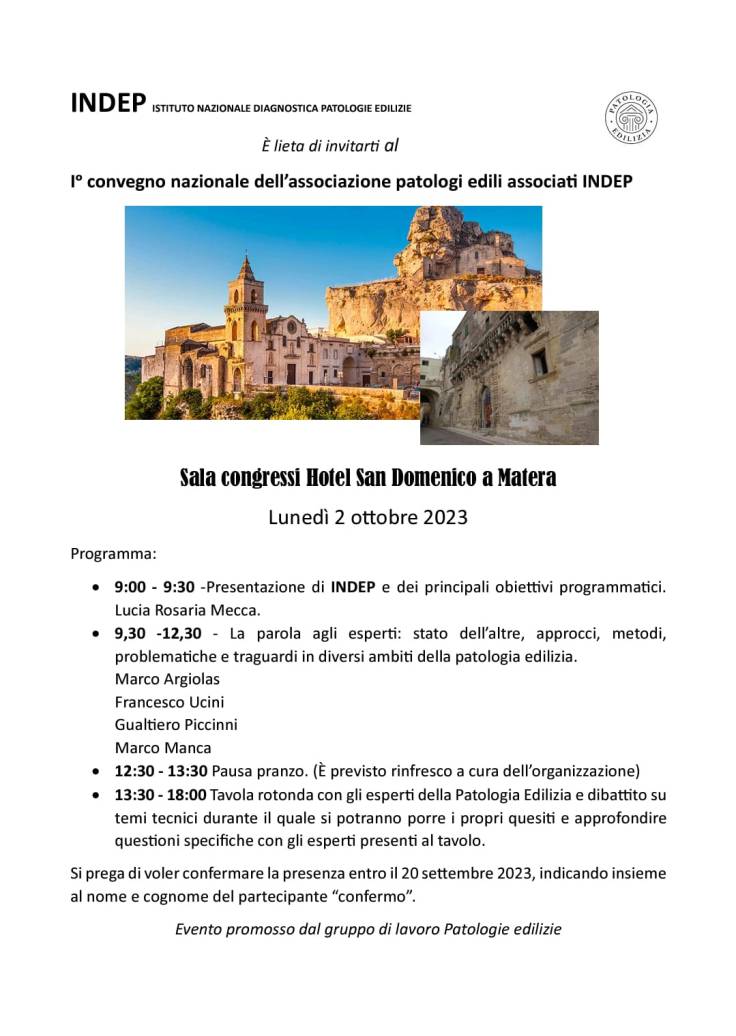 I° Convegno Istituto Nazionale Diagnostica e Patologia Edile&nbsp;INDEP
